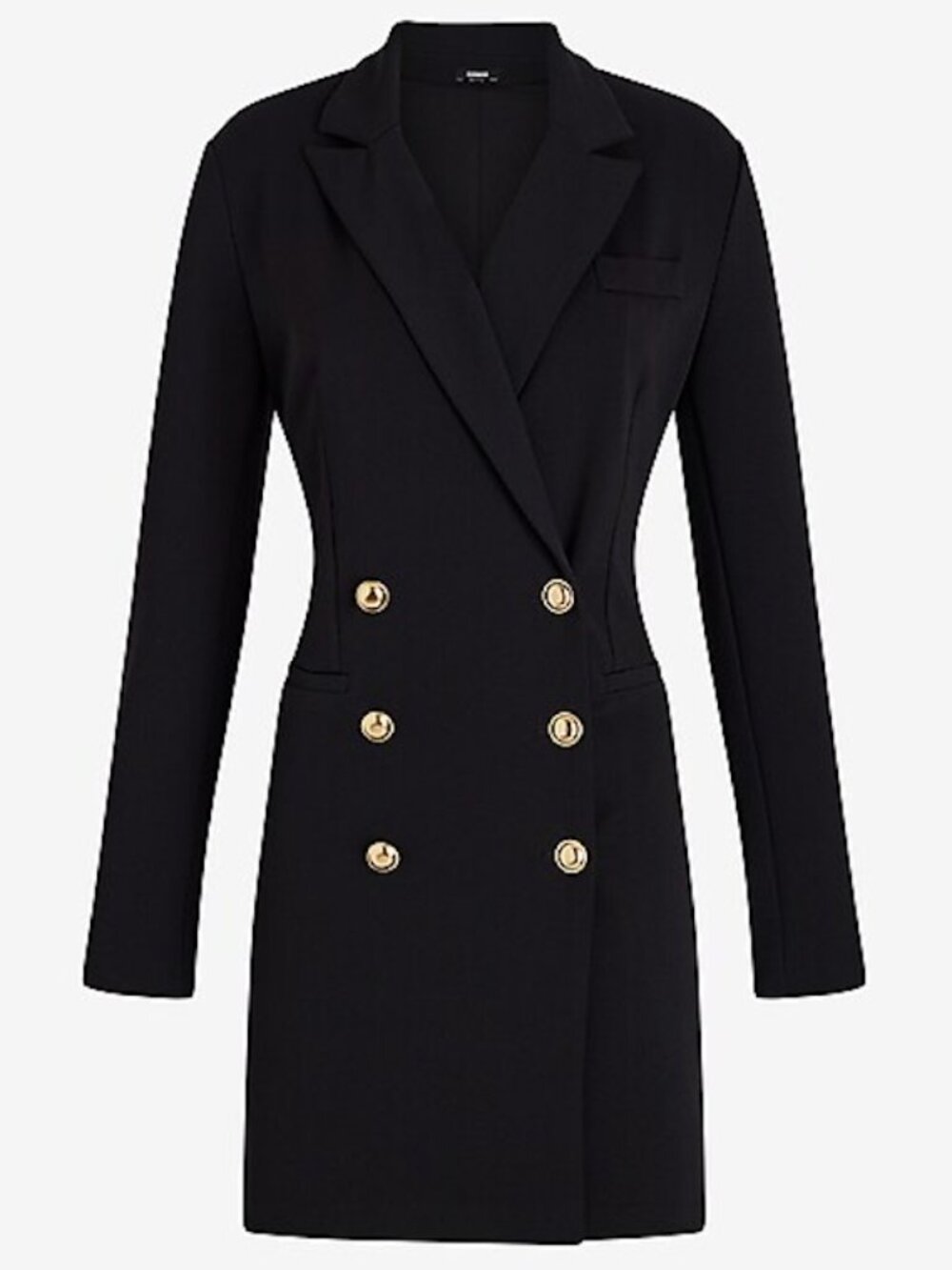 Double Breasted Padded Shoulder Gold Button Mini Blazer Dress in Small